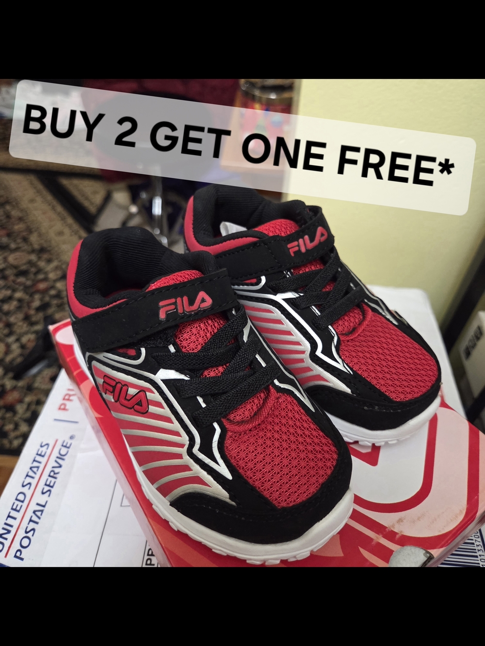 BUY 2 GET ONE FREE* BRAND NEW Fila Kids' Red and Black Athletic Sneakers Size 8C